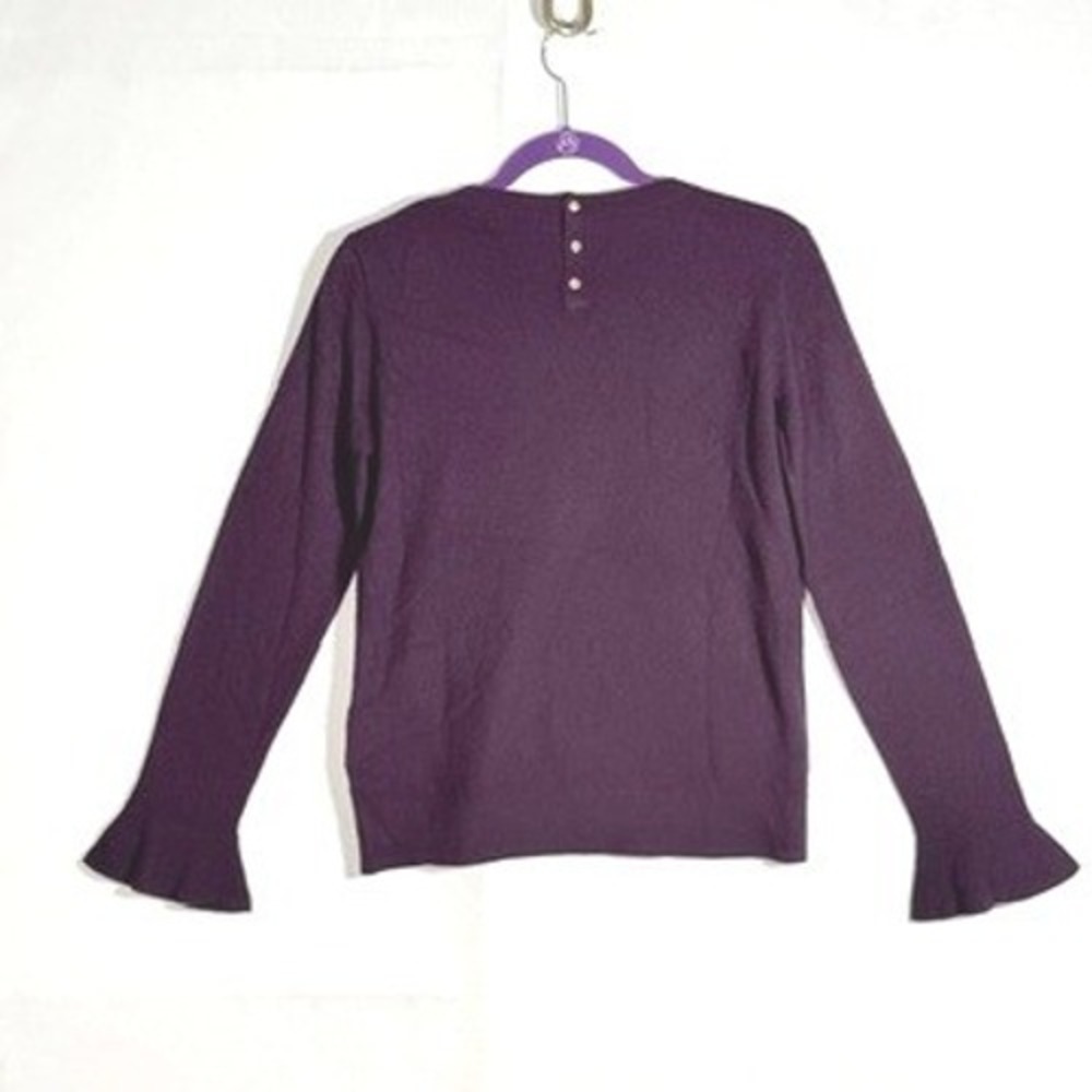 Club Monaco Plum Purple 100% Cashmere Bell Sleeve Button Back Sweater Womens Med - Picture 2 of 10